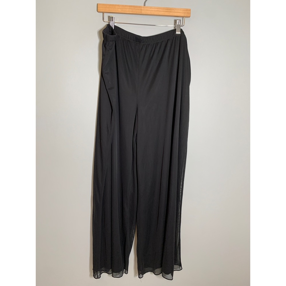 MSK Wide Leg Mesh Overlay Pants Women 3X Black Dressy‎ Flowy Trousers